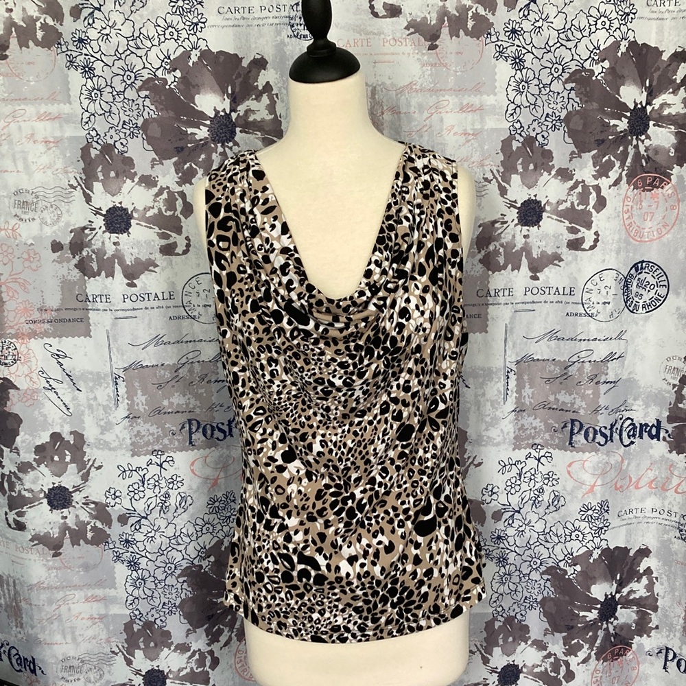 Calvin Klein Animal Print Cowl Neck Sleeveless Top